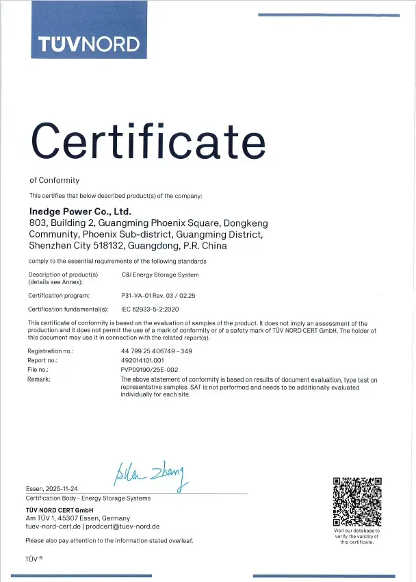 Inedge Power product certificate 1