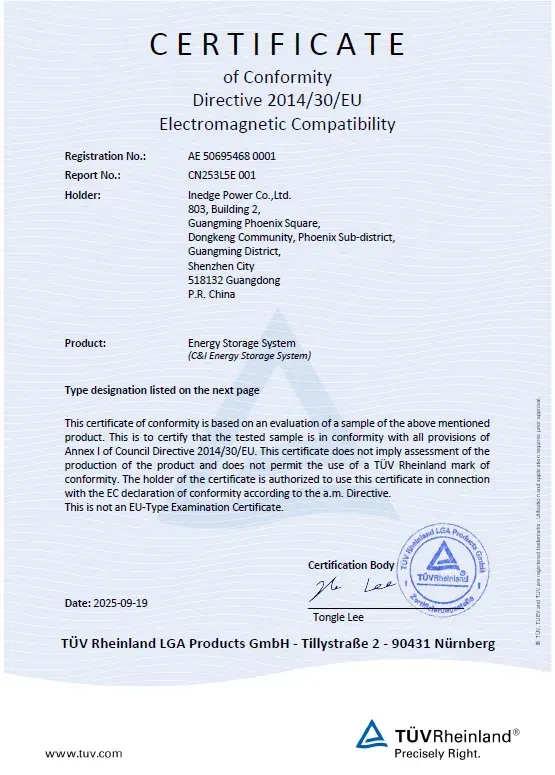 Inedge Power product certificate 3