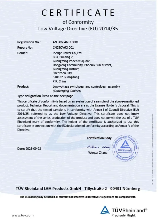 Inedge Power product certificate 5