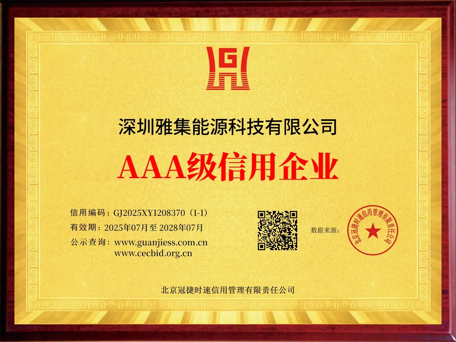 Inedge Power enterprise credit certificate
